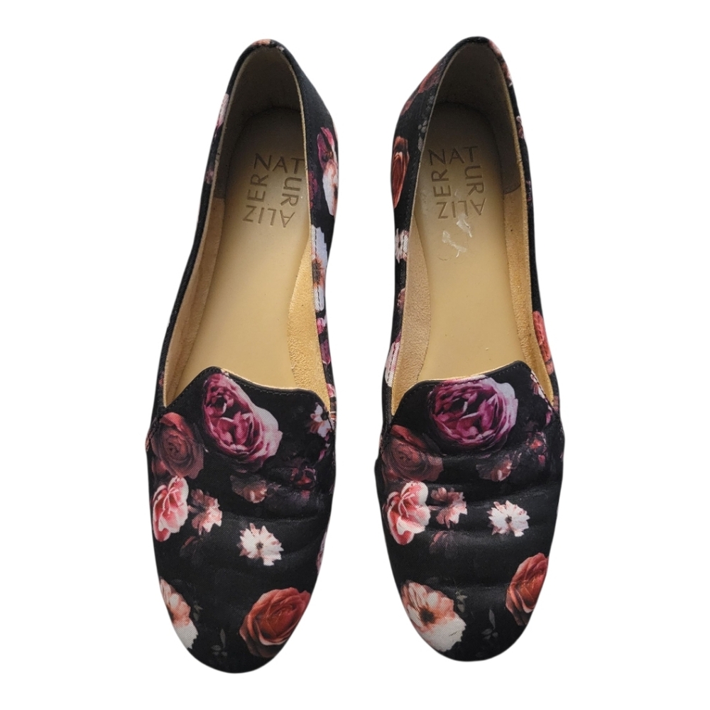 Naturalizer Black Floral Slip-On Loafers with Rose Accents - Picture 2 of 8